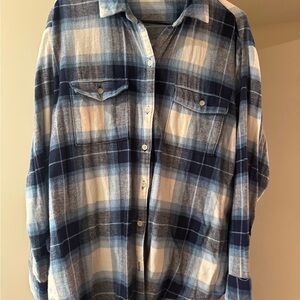 Blue and White Plaid Boyfriend Button-Up Shirt